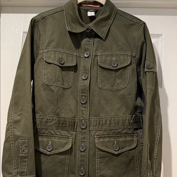 Women Utility Field Safari Cotton Olive Cinched Waist military Jacket Med - Picture 7 of 16